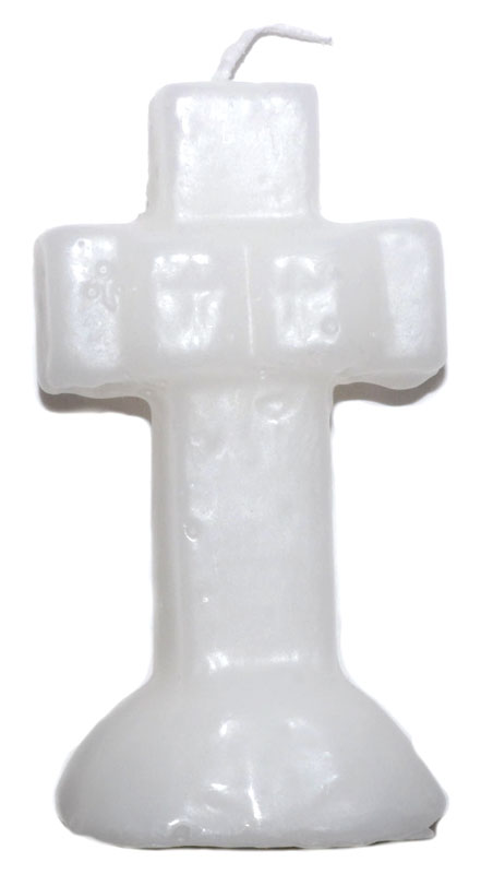 4 1/4" White Cross/Crucifix candle - Click Image to Close