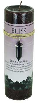 Bliss pillar candle with Black Obsidian pendant - Click Image to Close