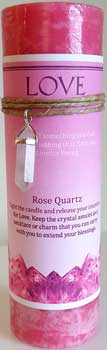 Love pillar candle with Rose Quartz pendant - Click Image to Close